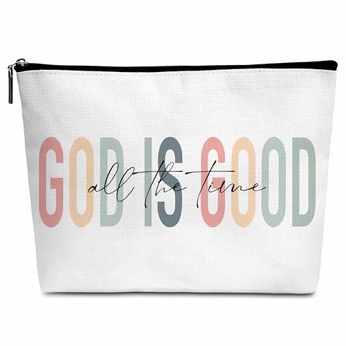 Christliche Boho-Make-up-Tasche, "God Is Good All The Time"-Kosmetiktasche, inspirierendes Geburtstagsgeschenk für Frau, Mutter, Tochter, beste Kollegin, Schwester, B10, Weiss/opulenter Garten von Wybgno