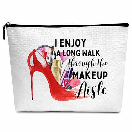 Kosmetiktasche mit lustigem Zitat "I enjoy A Long Walk Through The Makeup Aisle", Geschenk für Frau, Mutter, Tochter, beste Kollegin, B27, Weiss/opulenter Garten von Wybgno