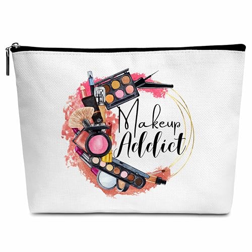 Lustiges Geschenk für Damen, Make-up-Süchtige, Kosmetiktasche, Geschenk für Frauen, Mutter, Tochter, beste Kollegen, B26, Weiss/opulenter Garten von Wybgno