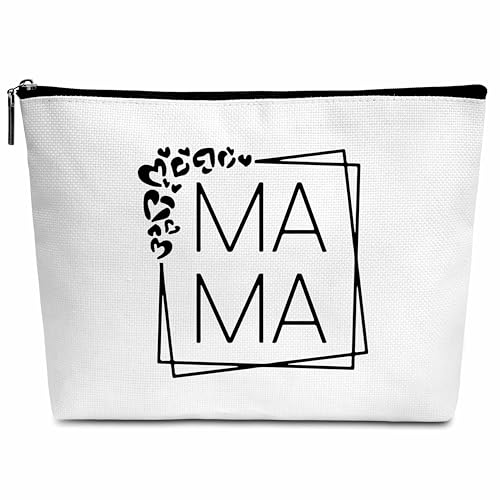 Mama Gifts Love Mama Kosmetiktasche, Leopardenmuster, Mama, Make-up-Tasche, Geburtstag, Weihnachten, Muttertag, Erntedankfest, Wertschätzungsgeschenk für Frau, Mutter, Freundin, A24, Weiss/opulenter von Wybgno