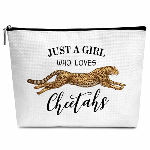 Wybgno Kosmetiktasche mit Geparden-Aufdruck, Aufschrift "Just A Girl Who Loves Cheetahs", Geschenk für Damen, Gepardenmotiv, adrette Kosmetiktasche, Geburtstag, Weihnachten, Freundschaftsgeschenk für von Wybgno