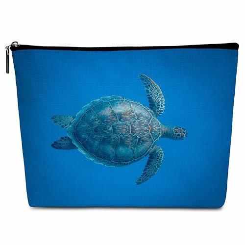 Wybgno Kosmetiktasche mit Meeresschildkröte, Strandgeschenk, blaues Meerestier, Reise-Kosmetiktasche, Kulturbeutel, wasserdichte Reißverschlusstasche, Strandtasche für Damen, Schildkrötenliebhaber, von Wybgno