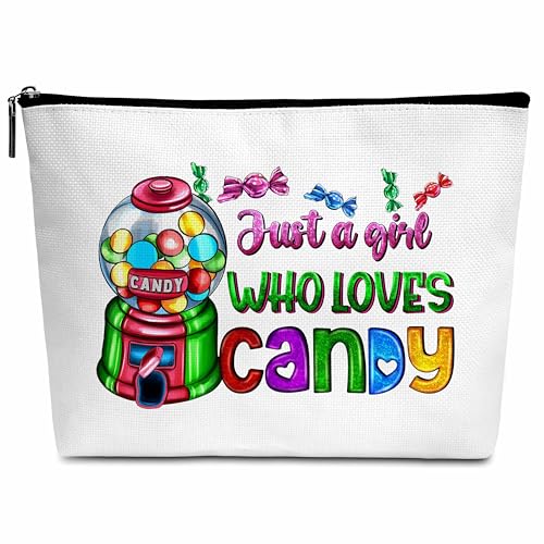 Wybgno Reise-Geschenke für Mädchen, Just A Girl Who Loves Candy Make-up-Tasche, Geburtstag, Weihnachten, Erntedankfest, Wertschätzung, Freundschaftsgeschenk für Teenager, Frau, Mädchen, Mutter, von Wybgno