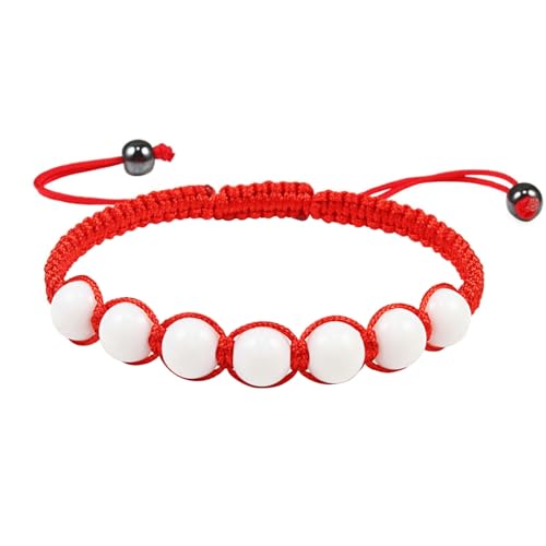 Armband Perlen 19 cm Armbänder Damen Rot Verstellbar Weiß Runde Form Weißer Stein 19cm x 8mm Naturstein für Abschlussball 1er von Wycian