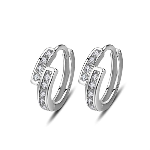 Creolen, Silber Creolen Versilbert Doppelreihiger Zirkonia 12X5mm für Damen Engagement Schmuck von Wycian