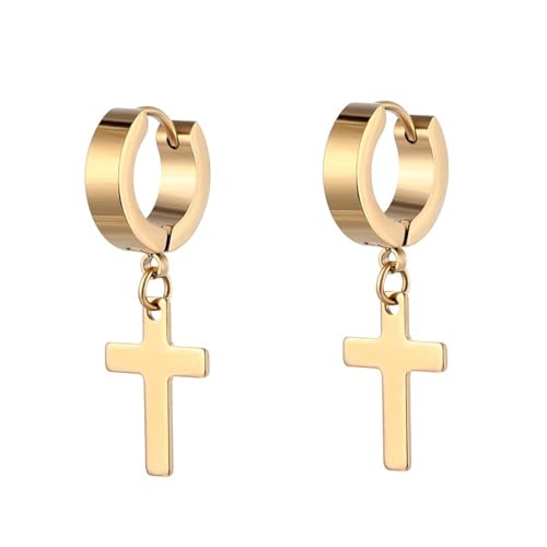 Creolen Damen, Creolen Rosegold Edelstahl mit Kreuzanhänger 9X4mm für Geburtstag Schmuck von Wycian