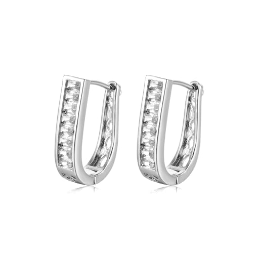Creolen Klein, Ohrringe Silber Vintage Versilbert Zirkonia Hohle U-Form für Damen Neujahr Schmuck von Wycian