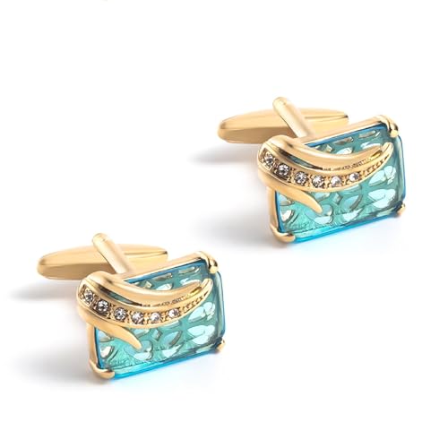 Cufflinks For Men Manschettenknöpfe Herren Gold Set Zirkonia Vergoldet Rechteck 19.5X14.5cm für Herren Père Fils Valentinstag Unternehmen von Wycian