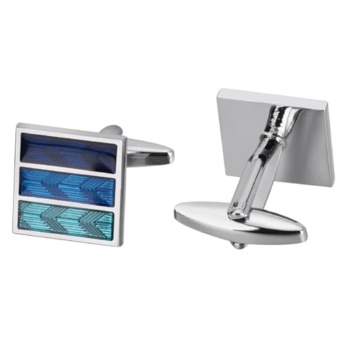 Cufflinks Set Cufflinks Blue Versilbert Streifen 1.6X1.6cm für Herren Père Fils Valentinstag Unternehmen Fête Des Pères von Wycian