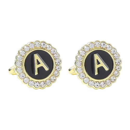 Cufflinks Set Manschettenknöpfe Buchstaben Zirkonia Gold Schwarz Vergoldet 26 Buchstaben 1.8X1.8cm für Herren Père Fils Valentinstag Unternehmen von Wycian