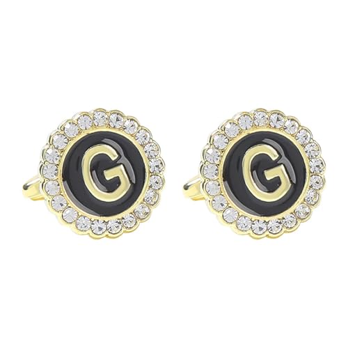 Cufflinks Set Manschettenknöpfe Buchstaben Zirkonia Gold Schwarz Vergoldet 26 Buchstaben 1.8X1.8cm für Herren Père Fils Valentinstag Unternehmen von Wycian