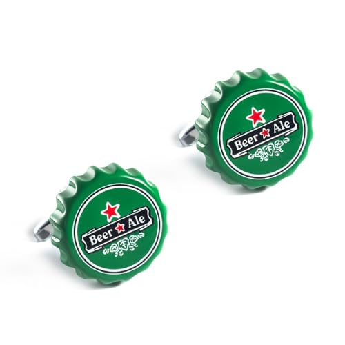 Cufflinks Set Manschettenknöpfe Grün Silber Versilbert Flaschenverschluss 21.5X21.5cm für Herren Père Fils Valentinstag Unternehmen Fête Des Pères von Wycian