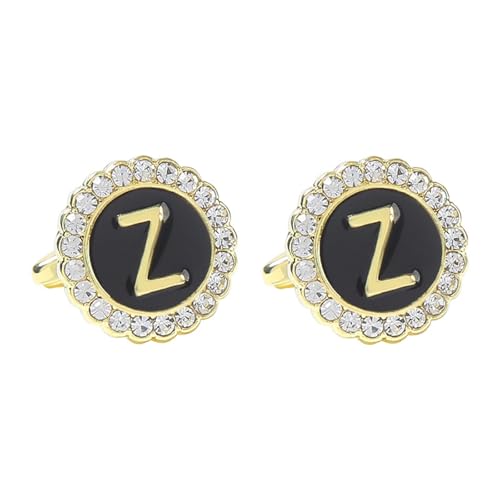 Cufflinks Set Manschettenknöpfe Herren Buchstaben Zirkonia Gold Schwarz Vergoldet 26 Buchstaben 1.8X1.8cm für Herren Père Fils Valentinstag von Wycian