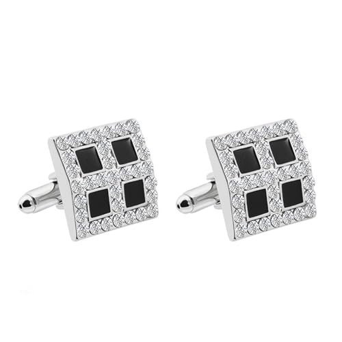 Cufflinks Set Manschettenknöpfe Herren Eckig Zirkonia Silber Schwarz Versilbert Quadrat 1.8X1.8cm für Herren Père Fils Valentinstag Unternehmen von Wycian