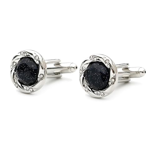Cufflinks Set Manschettenknöpfe Herren Edelstein Silber Versilbert Blauer Sandstein 24X16cm für Herren Père Fils Valentinstag Unternehmen von Wycian