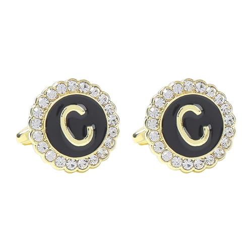 Cufflinks Set Manschettenknöpfe Herren Initialien Zirkonia Gold Schwarz Vergoldet 26 Buchstaben 1.8X1.8cm für Herren Père Fils Valentinstag von Wycian