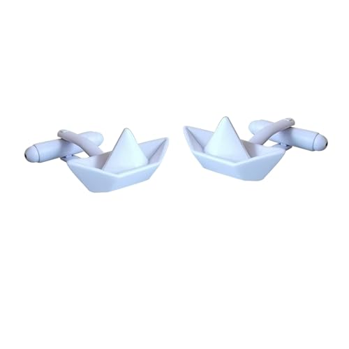 Cufflinks Set Manschettenknöpfe Herren Weiß Versilbert Kleines Weißes Boot für Herren Père Fils Valentinstag Unternehmen Fête Des Pères von Wycian