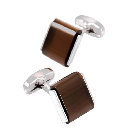 Cufflinks Shirt For Men Manschettenknöpfe Braun Versilbert Rechteckige Form Einfache Volltonfarbe 1.6X1.5cm für Herren Père Fils Valentinstag von Wycian