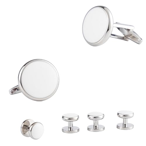 Cufflinks Shirt For Men Manschettenknöpfe Herren Weiß Silber Versilbert Runde Form 18X18cm für Herren Père Fils Valentinstag Unternehmen von Wycian