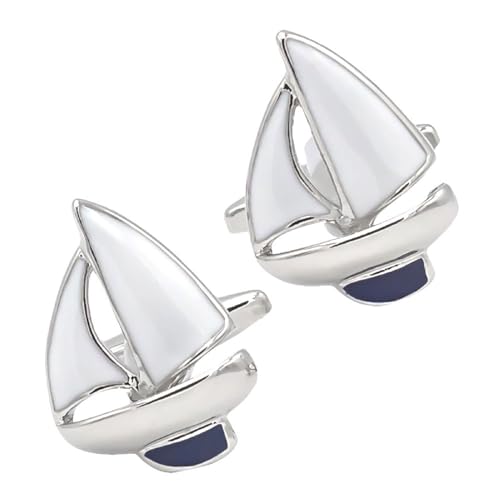 Cufflinks Shirt For Men Manschettenknöpfe Silber Blau Versilbert Segelboot 23.8X16.6cm für Herren Père Fils Valentinstag Unternehmen Fête Des Pères von Wycian