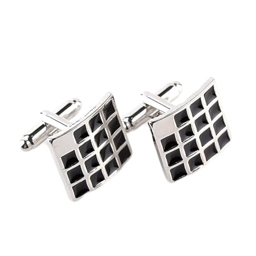 Cufflinks Shirt Manschettenknöpfe Herren Quadratisch Silber Schwarz Versilbert Quadrat 1.8X1.8cm für Herren Père Fils Valentinstag Unternehmen von Wycian