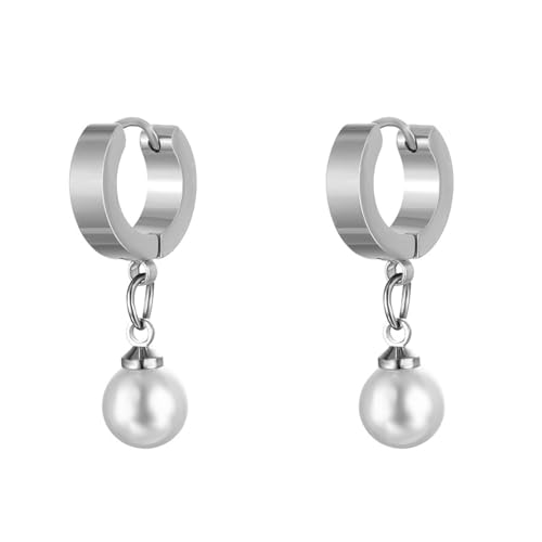 Damen Ohrringe, Creolen Edelstahl Damen Silber Kreis mit Perlenanhänger 9X4mm für Jubiläum Schmuck von Wycian