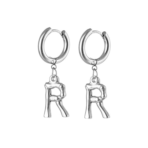 Damen Ohrringe, Creolen Edelstahl Silber mit Buchstabe R für Jubiläum Schmuck Geschenk von Wycian