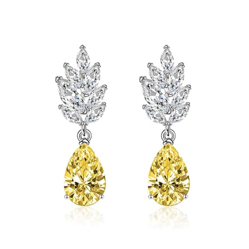 Damen Ohrringe, Ohrringe Hängend 925 Gelb Blatt und Tropfenzirkontropfen 31X10mm für Vatertag Schmuck Damen Ohrringe, Ohrringe Hängend 925 Gelb Blatt und Tropfenzirkontropfen 31X10mm für Vatertag Schmuck von Wycian