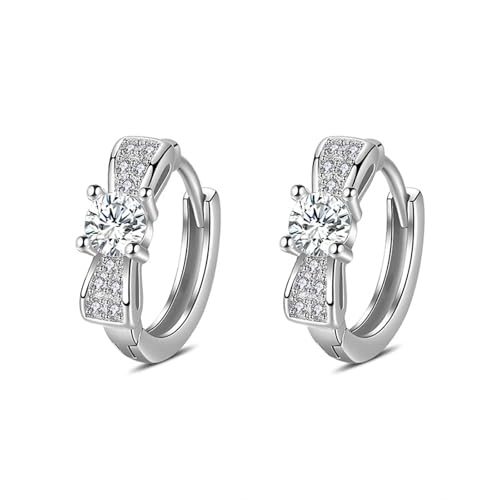 Damen Ohrringe Elegant, Ohrringe Damen Creolen Silber Versilbert Zirkonia Fliege 10.5X4mm für Muttertag Schmuck von Wycian