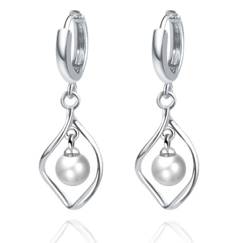 Damen Ohrringe Hängend, Ohrringe Damen Weiß Versilbert Rotationsperle 22X14mm für Geburtstag Schmuck von Wycian