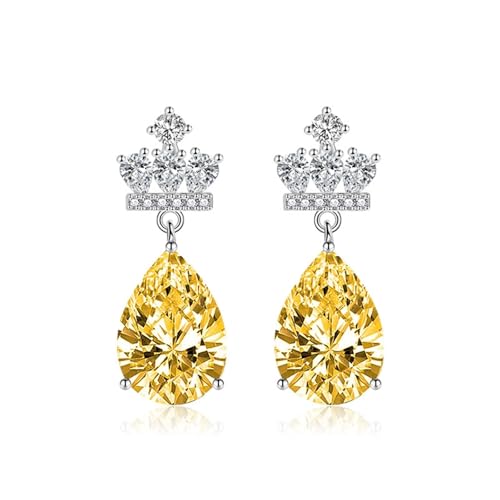 Damen Ohrringe Hängend, Ohrringe Hängend Silber 925 Gelb Krone Im Süßen Stil mit Tropfenförmigen Zirkonen 22.9X8.4mm Neujahr Schmuck von Wycian