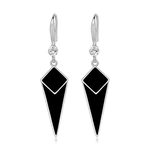 Damen Ohrringe Hängend, Ohrringe Hängend Stein Schwarz Versilbert Übertriebene Geometrie 48X11mm für Neujahr Schmuck Damen Ohrringe Hängend, Ohrringe Hängend Stein Schwarz Versilbert Übertriebene Geometrie 48X11mm für Neujahr Schmuck von Wycian