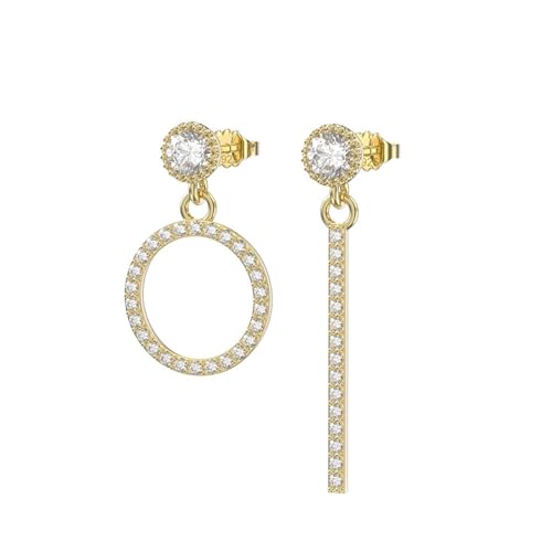Damen Ohrringe Hängend, Ohrringe Silber 925 Hängend Gold Zylinder und Kreis mit Zirkonia für Hochzeit Schmuck von Wycian