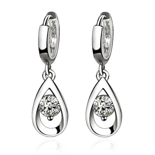 Damen Ohrringe Hängend, Zirkonia Ohrringe Hängend Weißgold Versilbert Wassertropfen mit Zirkon 30X9mm für Abschluss Schmuck von Wycian