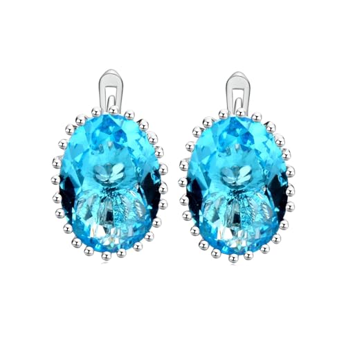 Damen Ohrringe Klein, Creolen Silber Klein Versilbert mit Ovalem Blauem Zirkonia 15X11mm für Hochzeit Schmuck von Wycian