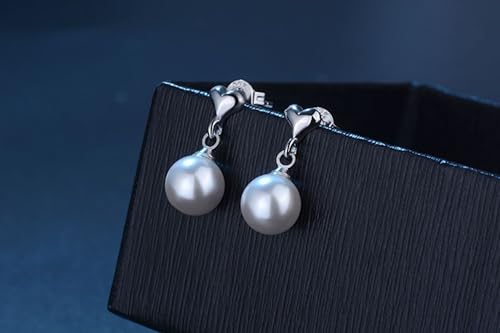 Damen Ohrringe Klein, Ohrstecker Perle Versilbert Herzförmig für Hochzeit Schmuck von Wycian