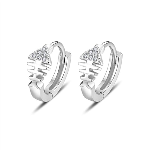 Damen Ohrringe Modern, Creolen Silber Klein Versilbert Fischgräte 10X5mm für Abschluss Schmuck von Wycian
