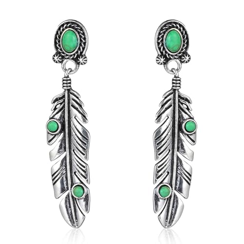 Damen Ohrringe Modern, Ohrringe Gold Frauen Versilbert Türkis Federform für Abschlussball Schmuck von Wycian