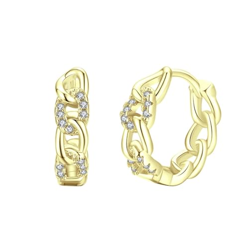 Damen Ohrringe Modern, Ohrringe Gold Kleine Creolen S925 Sterling Silber Kettenform mit Zirkonia 14.5X3.8mm für Hochzeit Schmuck von Wycian