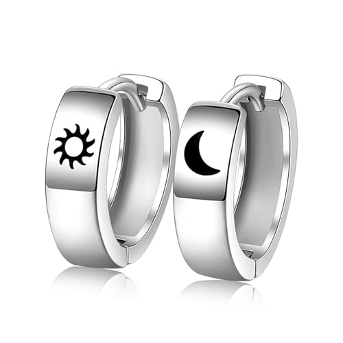 Damen Ohrringe Modern, Ohrringe Silber Creolen Versilbert Sonne-Mond-Muster 11X4mm für Hochzeit Schmuck von Wycian