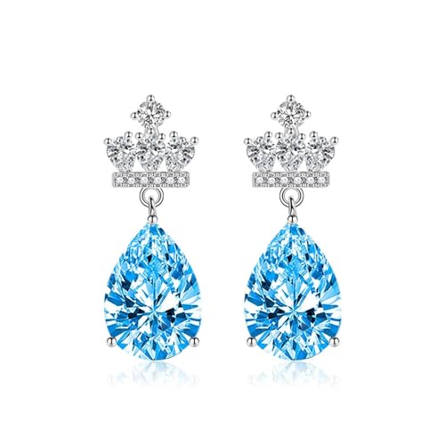 Damen Ohrringe Modern, Silber Ohrringe Damen 925 Hängend Blau Krone Im Süßen Stil mit Tropfenförmigen Zirkonen 22.9X8.4mm Muttertag Schmuck von Wycian