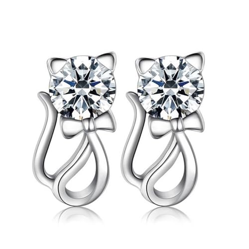 Damen Ohrringe Modern, Silver Earrings Versilbert Katzenform mit Zirkon für Abschlussball Schmuck von Wycian