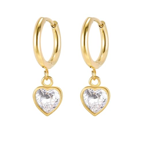 Damen Ohrringe Modeschmuck, Creolen Gold Herz mit Zirkonia 8X8mm für Hochzeit Schmuck von Wycian
