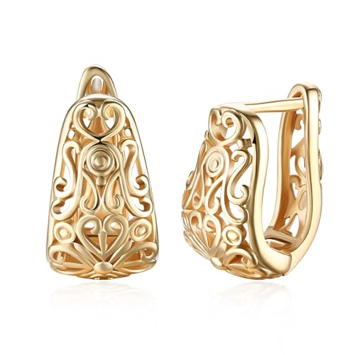 Damen Ohrringe Modeschmuck, Creolen Gold Vintage Vergoldet Blumenhöhle 18X11mm für Engagement Schmuck von Wycian