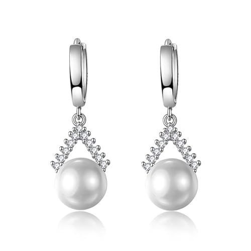 Damen Ohrringe Set, Ohrringe Hängend Stein Versilbert Perlencreolen mit Zirkonia 35X12mm für Jubiläum Schmuck von Wycian