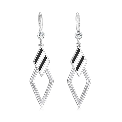 Damen Ohrringe Set, Ohrringe Hängend Stein Versilbert Zwei Versetzte Rauten 52X12.5mm für Muttertag Schmuck von Wycian