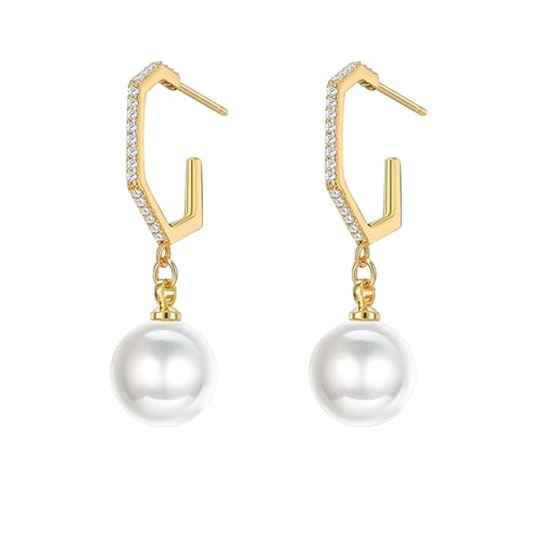 Damen Ohrringe Set, Ohrringe Hängend mit Perle Gold Rautenförmige Perlen für Jubiläum Schmuck von Wycian