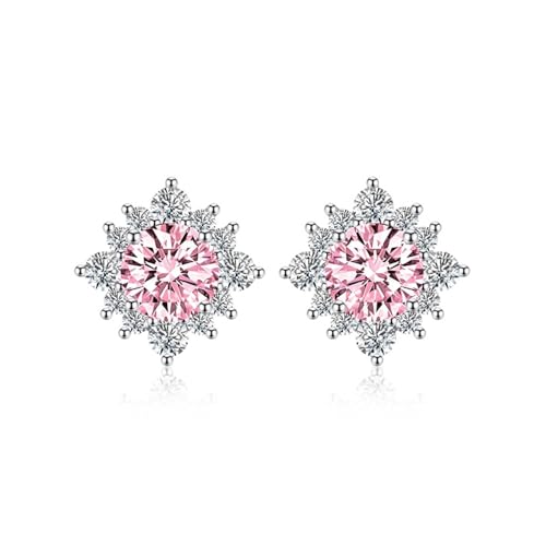 Damen Ohrringe Set, Silber Ohrringe Set 925 Rosa Zirkonia Runden 11.7X11.7mm für Abschluss Schmuck von Wycian