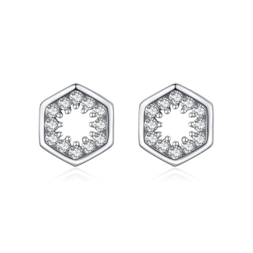 Damen Ohrringe Set, Silberne Ohrstecker 925 Damen Hohles Sechseck mit Zirkonia 8.4X8.4mm für Valentinstag Schmuck von Wycian
