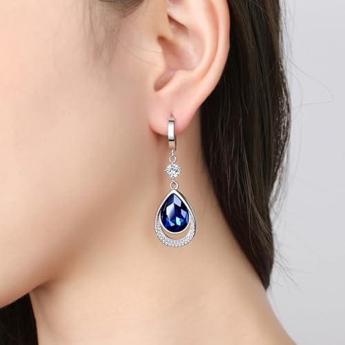 Damen Ohrringe Urlaub, Ohrringe Blau Versilbert Kristall Träne 50X16mm für Muttertag Schmuck von Wycian
